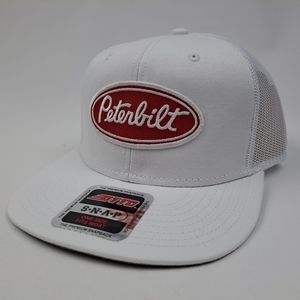 Peterbilt Embroidered Patch Flat Bill Trucker Mesh Snapback Cap Hat White